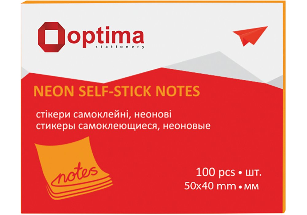 Купить Стикеры Optima, 40х50, оранжевые неон, 100 л. - ПАПИРУС