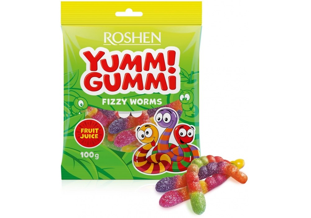 Купить Желейные конфеты Yummi Gummi Fizzy Worms 100г / 22шт, $Цена ...