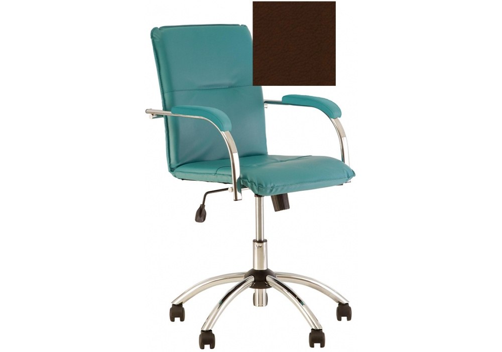 Крісло SAMBA GTP (S) LE-K, шкіра LUX, коричневий, метал. хром. база, м'які підлокітн.