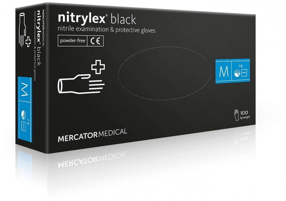 Рукавички нітр. огл., нест. неприпуд, чорні, 100шт/уп, M (10уп/ящ), NITRYLEX BLACK