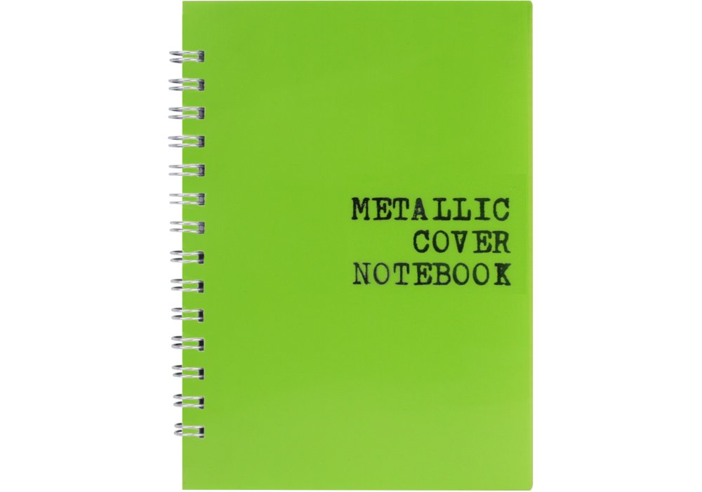 Блокнот А6, пласт. обкл., металік, бічна спіраль, 60 арк., клітинка, зелений