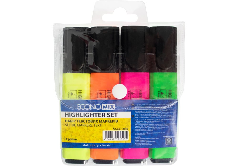 Набор 4 тестовые маркера ECONOMIX в блистере, неоновые цвета