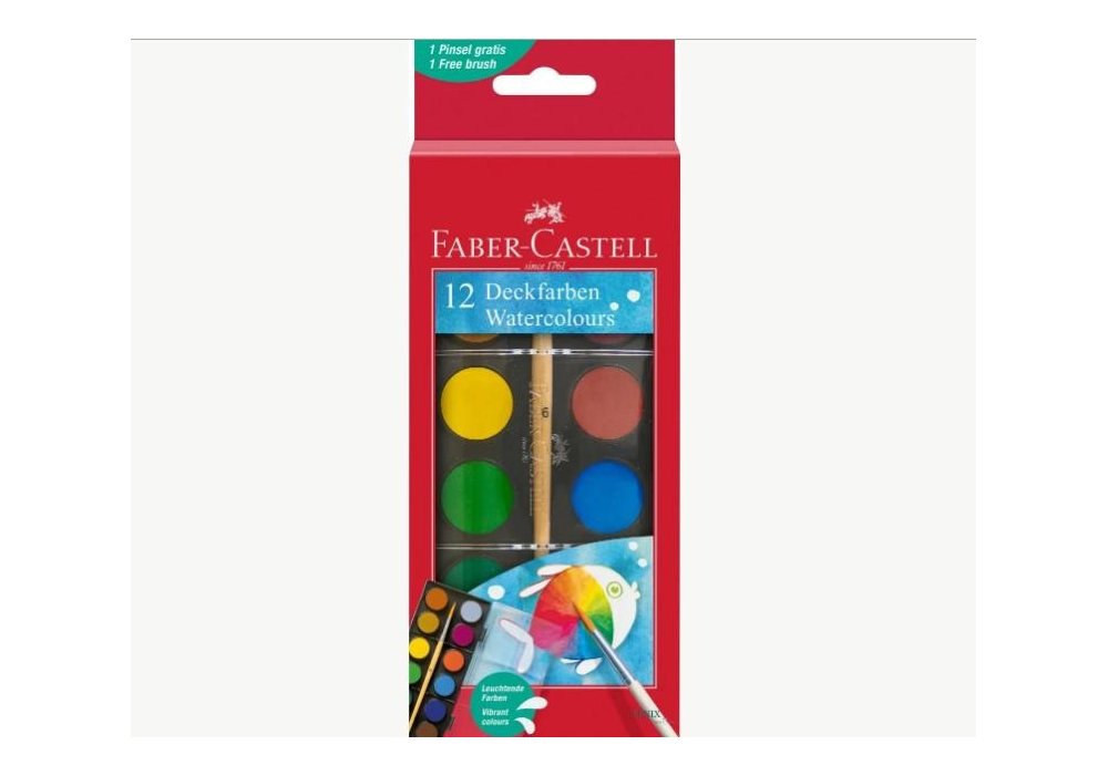 Краски акварельные Faber-Castell сухие 21 цв. + 2 кисти., d=30мм в пластик. поддоны