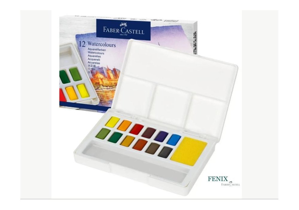 Краски акварельные Faber-Castell 12 цветов + кисточка с резервуаром