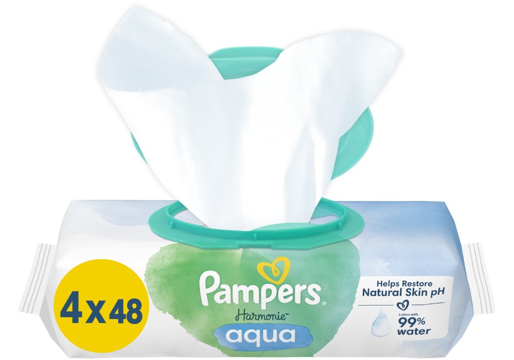 Дитячі вологі серветки Pampers Harmonie Aqua, 192 шт