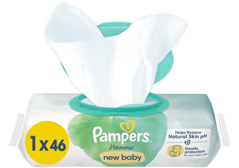 Дитячі вологі серветки Pampers Harmonie New baby, 46 шт