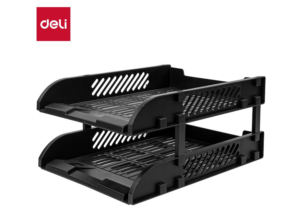 Лоток горизонтальний Deli 2-секційний чорний, пластиковий