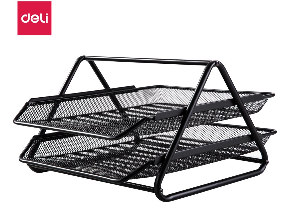 Лоток горизонтальный Deli 2-секционный чорный, метал