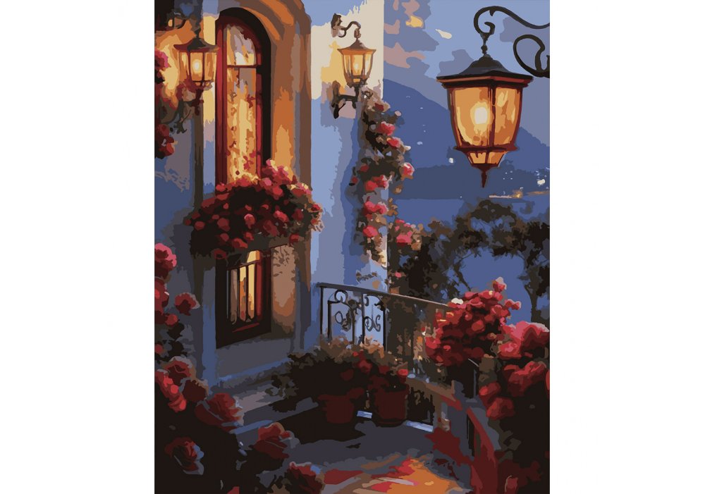 Картина за номерами SANTI "Квіти на балконі", 40*50см, LED підсвітка