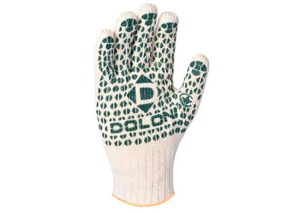 Рукавички 547 білі (долоня-син.,зел.крапка) щільн. 2 нитки 7 клас 10р. ХБ-70%/ПЕ30% DOLONI