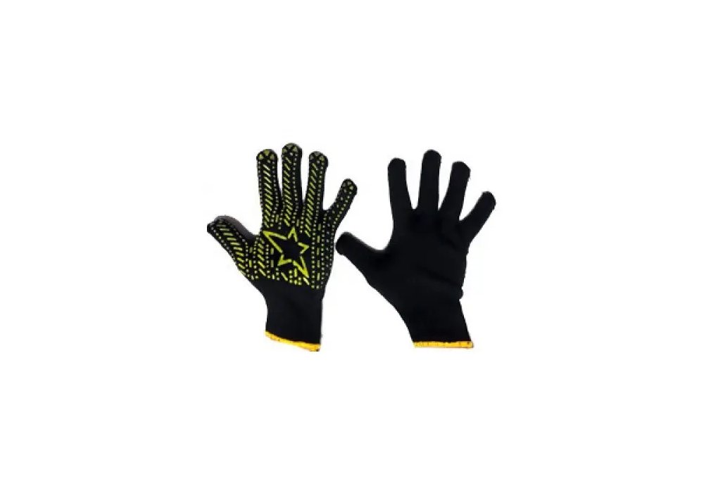 Рукавички 562 (долоня-зірка) чорні щільність 5 нит. 7 клас ХБ-40%/ПЕ60% -10розм. DOLONI