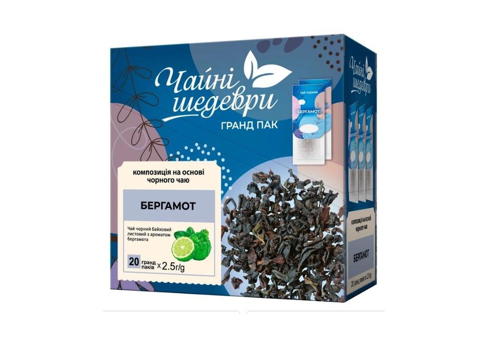 Чай черный с бергамотом байховый листовой EARL GREY, Чайные Шедевры, 20шт х 2.5
