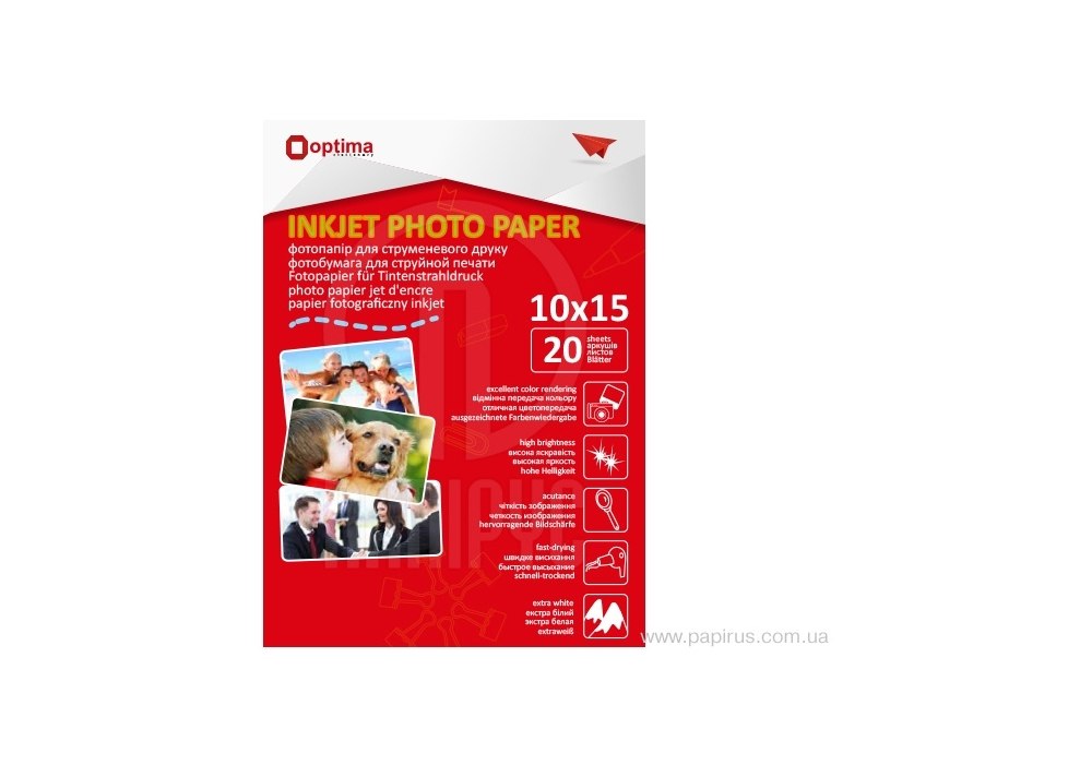 Фотобумага Optima 10х15см, глянцевая, 180 г/м2, 20 л.