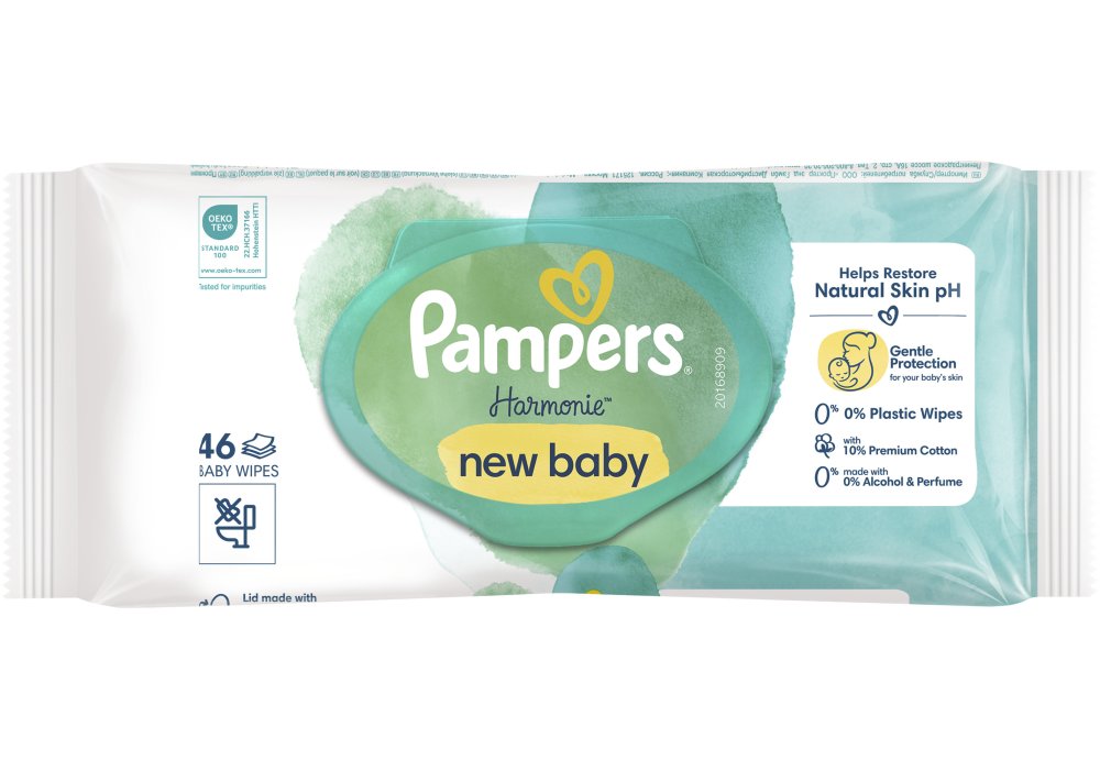 Дитячі вологі серветки Pampers Harmonie New baby, 46 шт