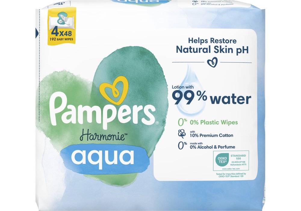 Дитячі вологі серветки Pampers Harmonie Aqua, 192 шт