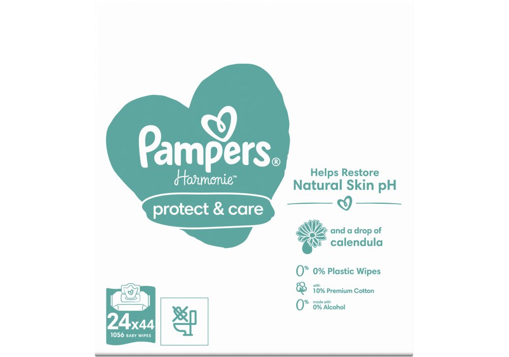 Дитячі вологі серветки Pampers Harmonie Protect&Care з календулою, 1056 шт