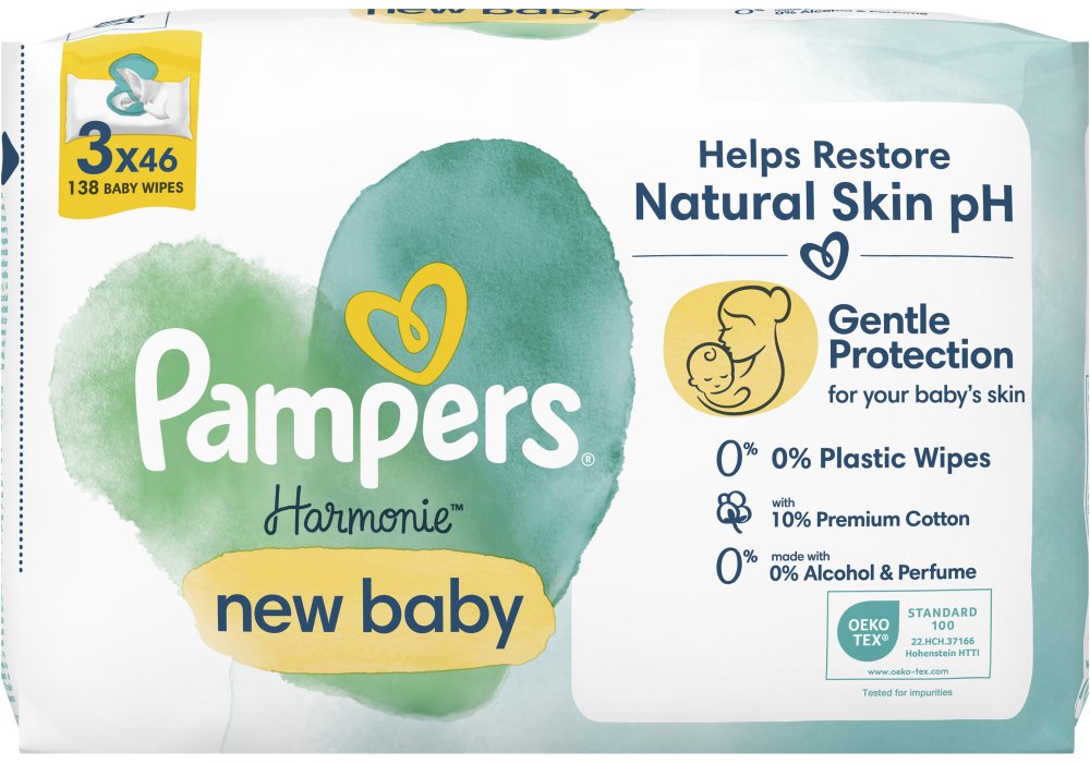 Дитячі вологі серветки Pampers Harmonie New baby, 138 шт