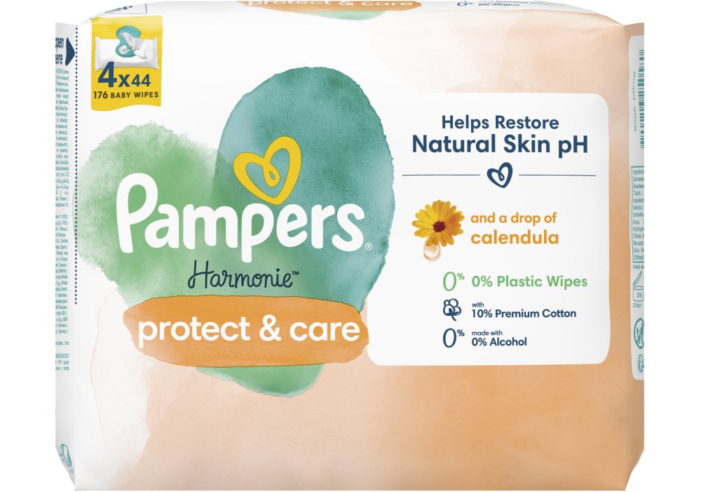 Дитячі вологі серветки Pampers Harmonie Protect&Care з календулою, 176 шт