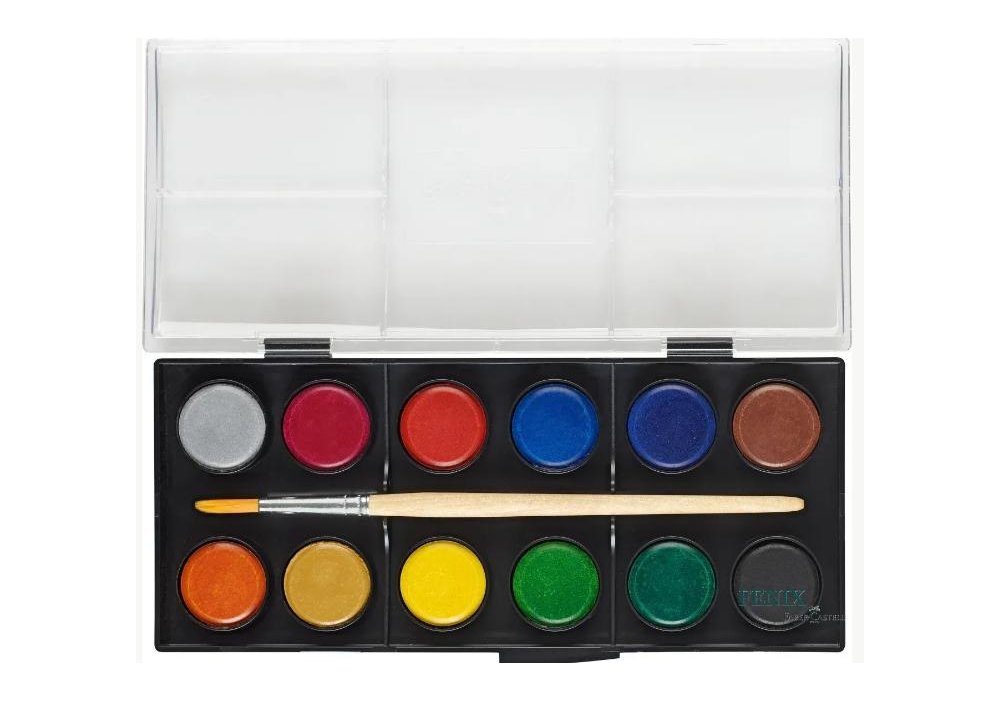 Краски акварельные Faber-Castell сухие 21 цв. + 2 кисти., d=30мм в пластик. поддоны
