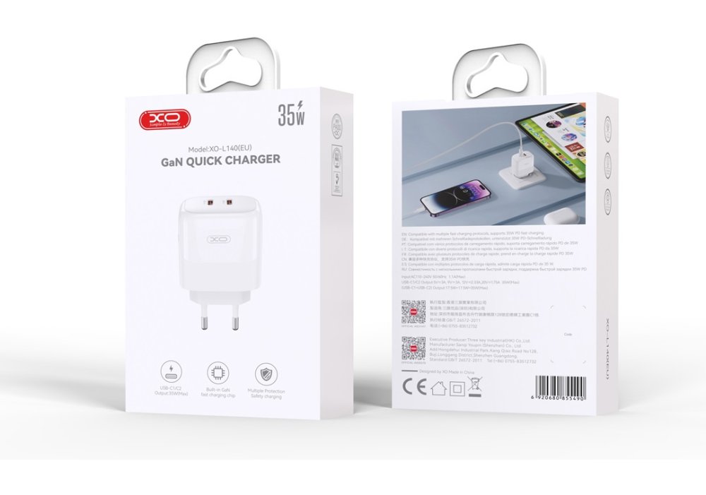 Мережевий зардний пристрій XO L140 - 35W PD Dual port USB-C White