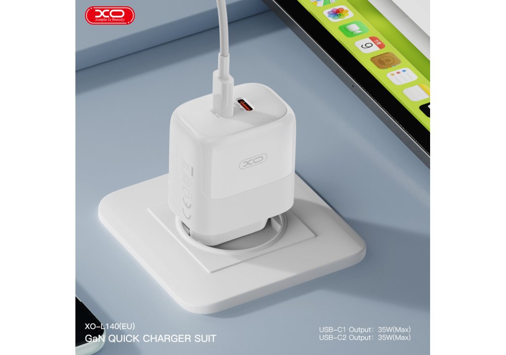 Мережевий зардний пристрій XO L140 - 35W PD Dual port USB-C White