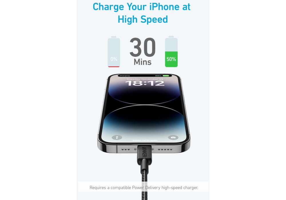 Кабель Anker 322 USB-C to Lightning - 1.8m Nylon Black