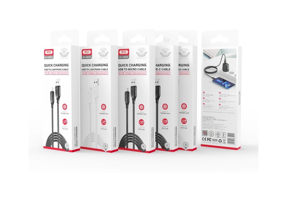 Кабель XO NB235 Zebra Series Braided USB-A to Micro - 1m White