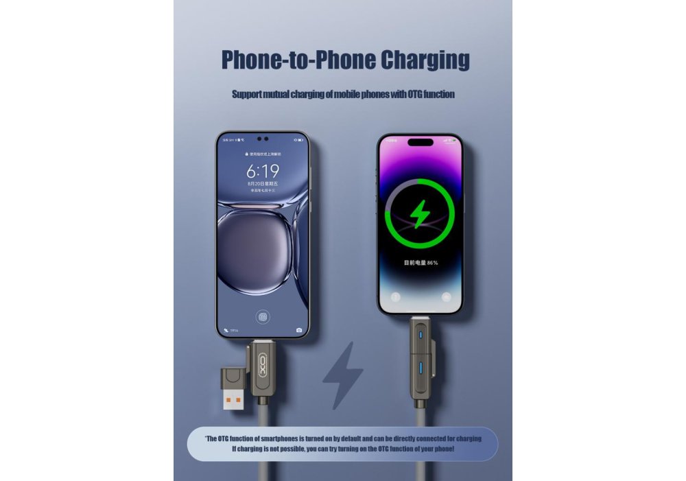 Кабель XO NB275 Zinc Alloy Silicone Type-C/USB-A to TYPE-C/Lightning - 4-in-1 - 60W - 1m Gray