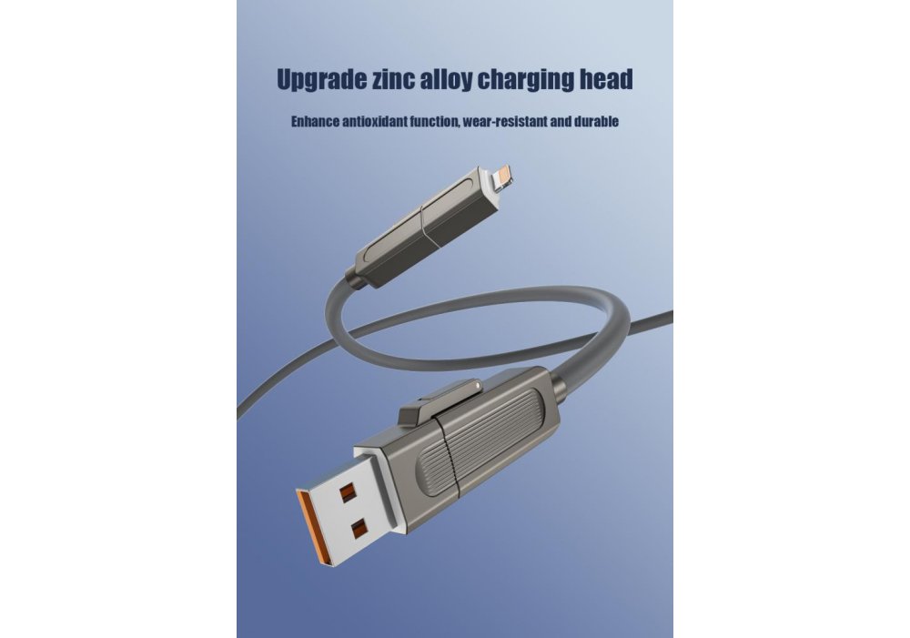 Кабель XO NB275 Zinc Alloy Silicone Type-C/USB-A to TYPE-C/Lightning - 4-in-1 - 60W - 1m Gray