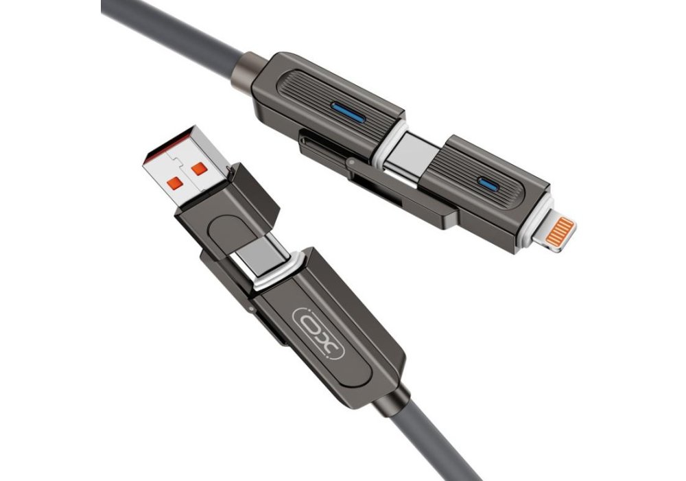 Кабель XO NB275 Zinc Alloy Silicone Type-C/USB-A to TYPE-C/Lightning - 4-in-1 - 60W - 1m Gray