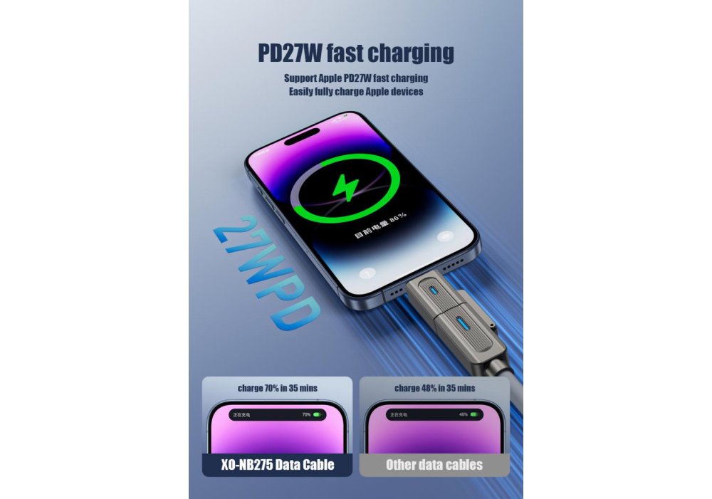 Кабель XO NB275 Zinc Alloy Silicone Type-C/USB-A to TYPE-C/Lightning - 4-in-1 - 60W - 1m Gray