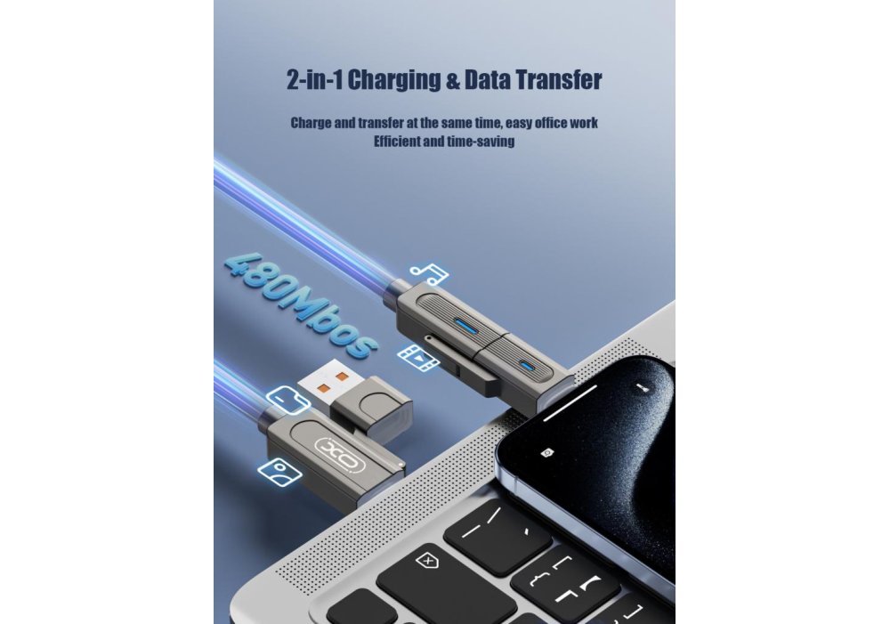 Кабель XO NB275 Zinc Alloy Silicone Type-C/USB-A to TYPE-C/Lightning - 4-in-1 - 60W - 1m Gray