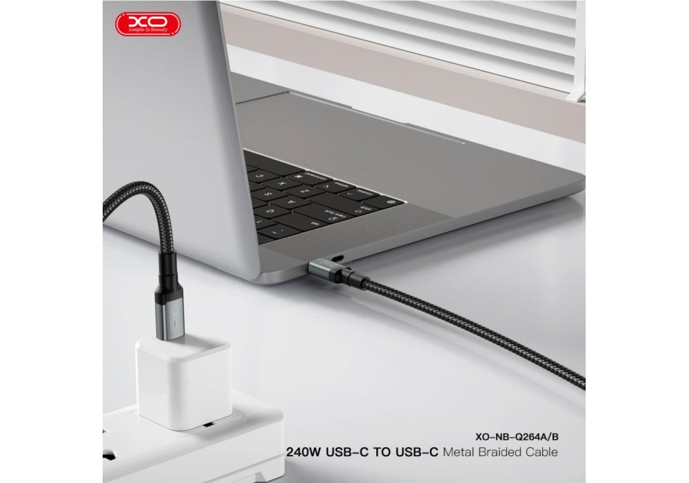 Кабель XO NBQ264A High Power Braided Type-C to Type-C - 240W - 2m Black