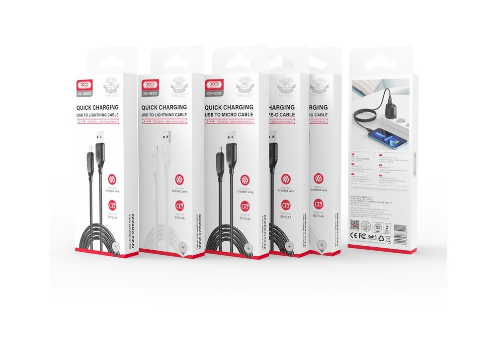 Кабель XO NB235 Zebra Series Braided USB-A to Type-C - 1m (Black)