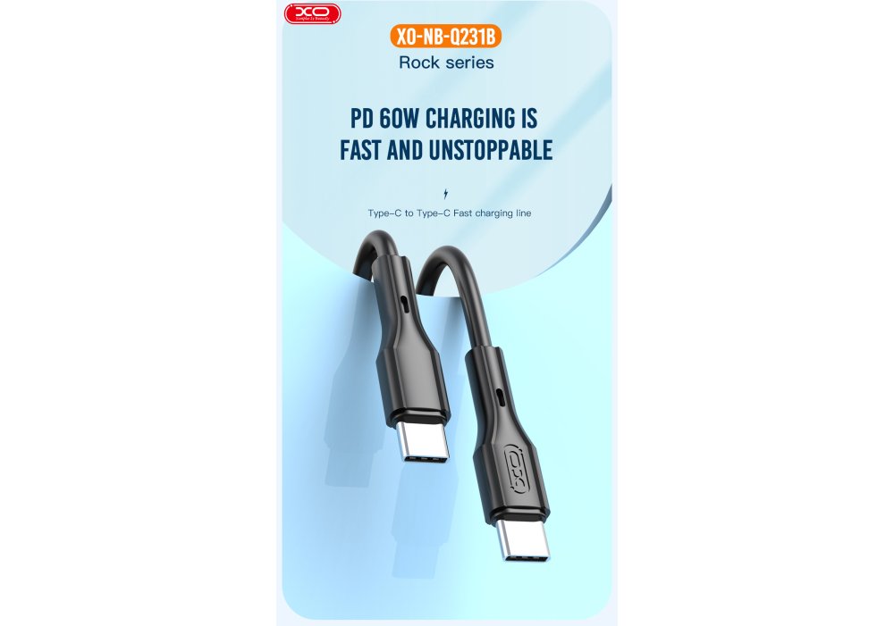 Кабель XO NBQ231B Rock Series Type-C to TYPE-C - 60W - 1m (Black)