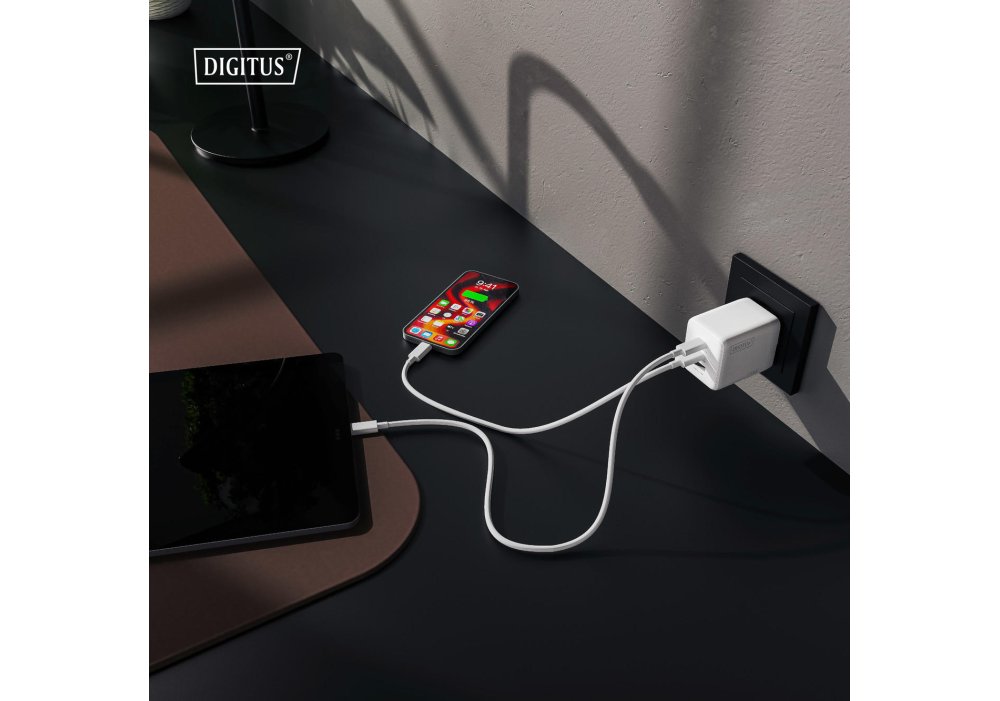 Зарядний пристрій DIGITUS GaN 2хUSB-C, 1хUSB-A, 100W