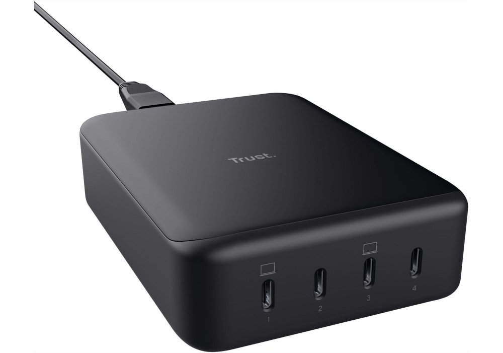 Зарядний пристрій мережевий Trust Maxo 240Вт,GaN, 4xUSB-C,PD, чорний