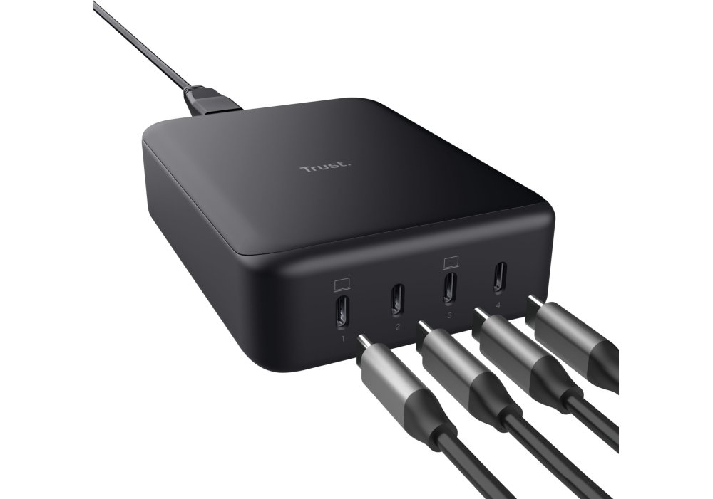 Зарядний пристрій мережевий Trust Maxo 240Вт,GaN, 4xUSB-C,PD, чорний