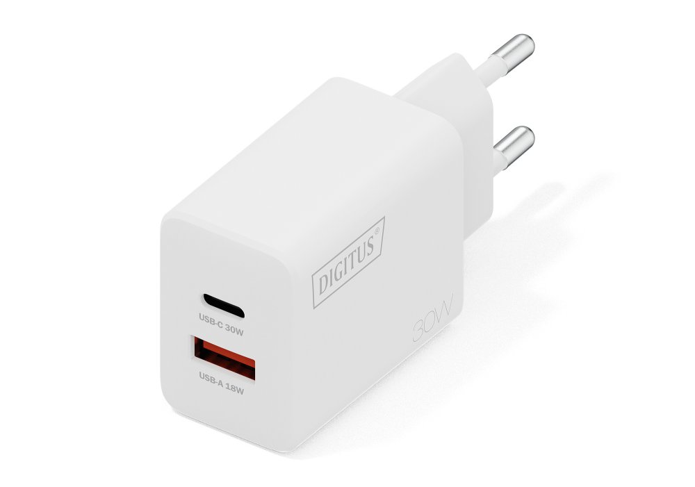 Зарядний пристрій DIGITUS GaN 1хUSB-C, 1хUSB-A, 30W