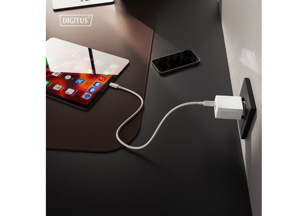 Зарядний пристрій DIGITUS GaN 1хUSB-C, 1хUSB-A, 30W