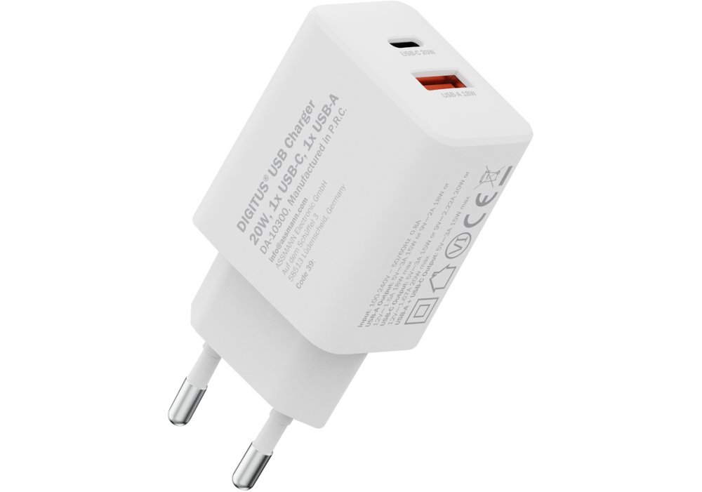 Зарядний пристрій DIGITUS 1хUSB-C, 1хUSB-A, 20W