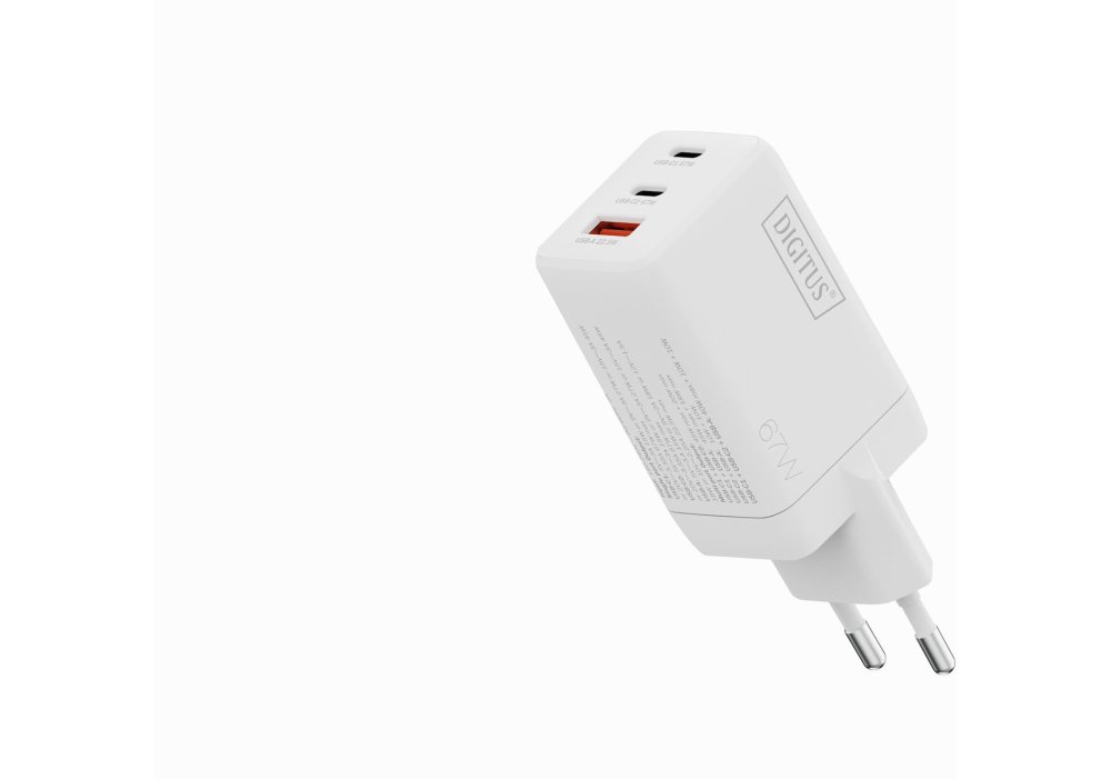 Зарядний пристрій DIGITUS GaN 2хUSB-C, 1хUSB-A, 67W