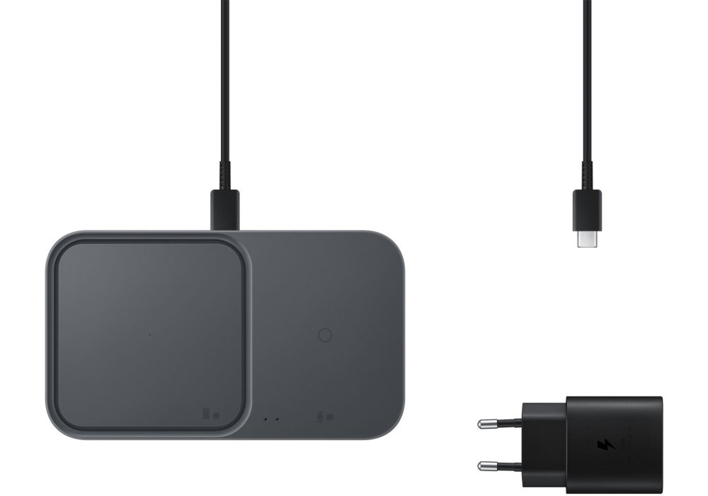 Зарядний пристрій бездротовий Samsung Duo 15Вт з блоком живлення, сірий темний
