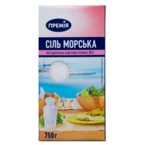 Сіль Премія морська помол №1 картонна коробка, 750г