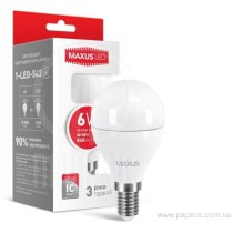 Лампа світлодіодна G45 F 6W 3000K 220V E14, MAXUS LED