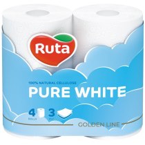 Папір туалетний 3 шари Ruta Pure White 4 рулони, білий