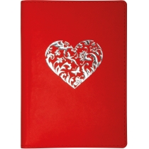 Діловий записник А6, тиснення "Серце", м'яка обкладинка, кремовий блок, червоний