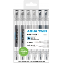 Набір  маркерів акварельних  AQUA TWIN Grey-Set 1, 6шт.