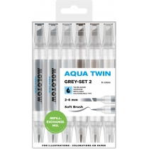 Набір  маркерів акварельних AQUA TWIN Grey-Set 2, 6 шт.