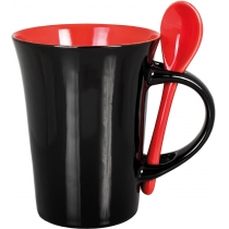 Чашка керамічна з ложкою Optima Promo DORIS 300мл, чорно-червона
